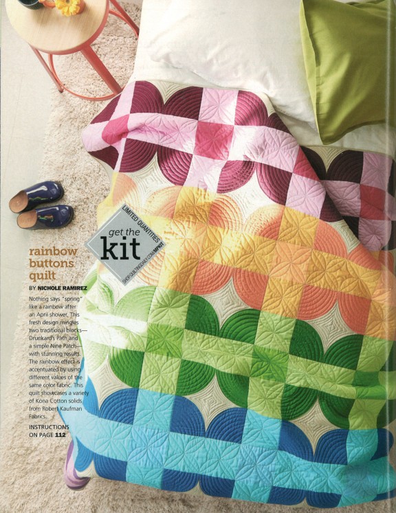 Print Editorial 2015 Rainbow Buttons quilt featuring Kona Cotton