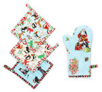 Fabric Pot Holder and Oven Mitt Set